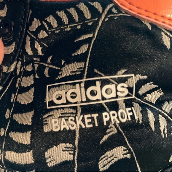 Adidas Basket Profi Hi-Top Sneakers, Black & Gray Leaf Pattern with Orange, Sz 7 - Picture 3 of 8